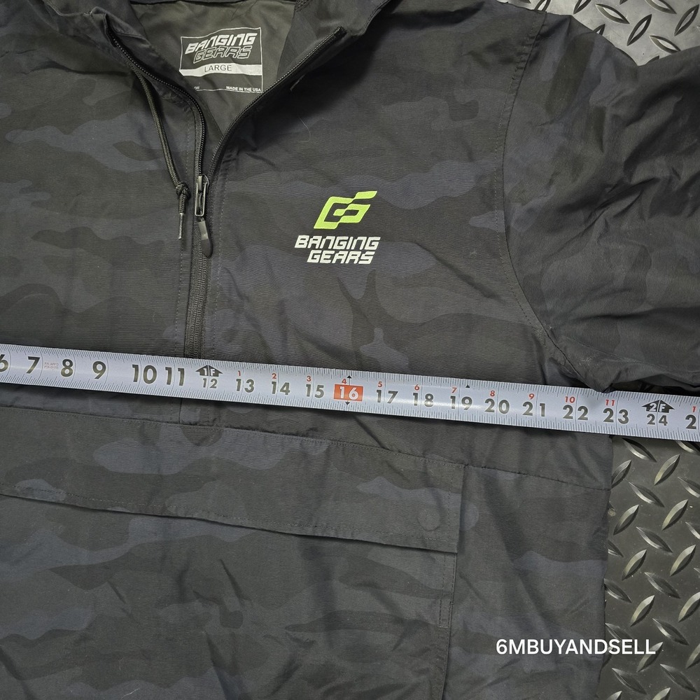 Banging Gears Camo Anorak‎ Jacket Large Black Nylon Hooded Windbreaker USA - Picture 5 of 10